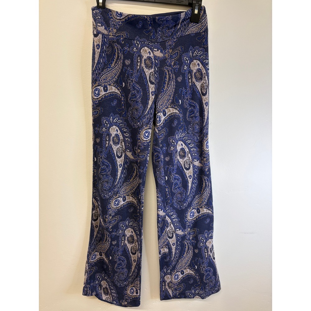 Maeve Anthropologie Blue Gold Metallic Paisley Jacquard Wide Leg Pants Size 4 - Picture 2 of 7